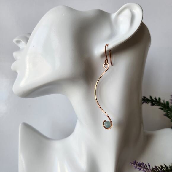 Handmade Copper Wire Wrapped Blue Aventurine Earrings - Elegant, Minimalist - Picture 4 of 7